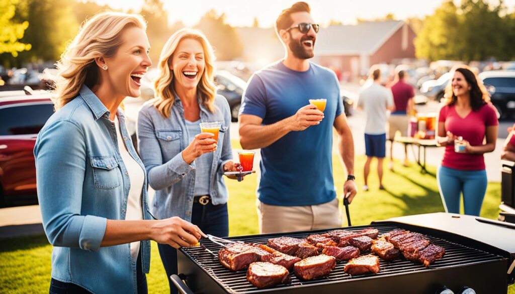 Outdoor grilling at a tailgate party