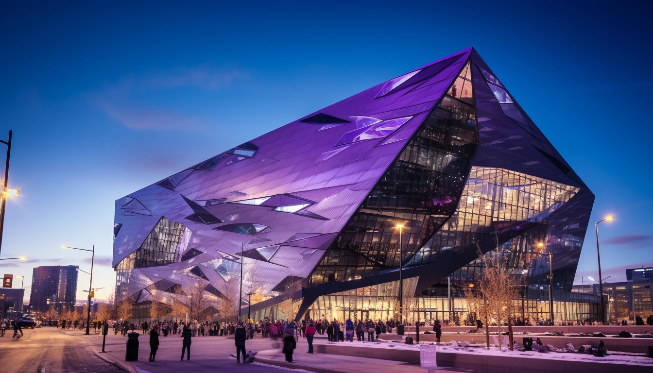 The Ultimate Guide to U.S. Bank Stadium, a purple building in the middle of a city.